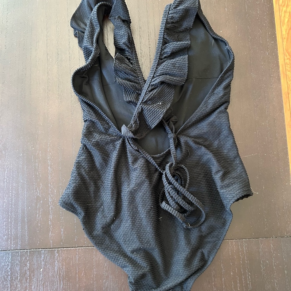 Black Ruffled One Piece Swimsuit - Picture 2 of 2